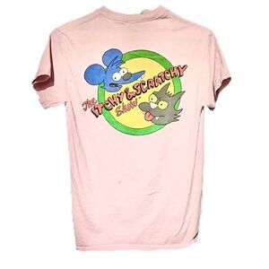 100% cotton Pink Itchy & Scratchy Show graphic T-Shirt tee shirt the simpsons